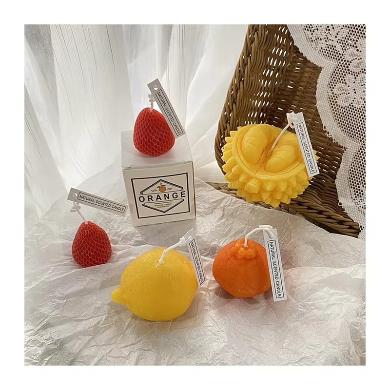 INS Soy Wax Scented Candle Home Decoration Photo Props Souvenir Lemon Ugly Orange Cheese Candle Vela Perfumada De Cera De Soja