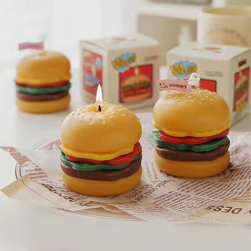 Hamburger Home Decorative Aromatic Candles DIY Soy Wax Scented Candle for Birthday Wedding Cafe Home Party Decoration Gifts