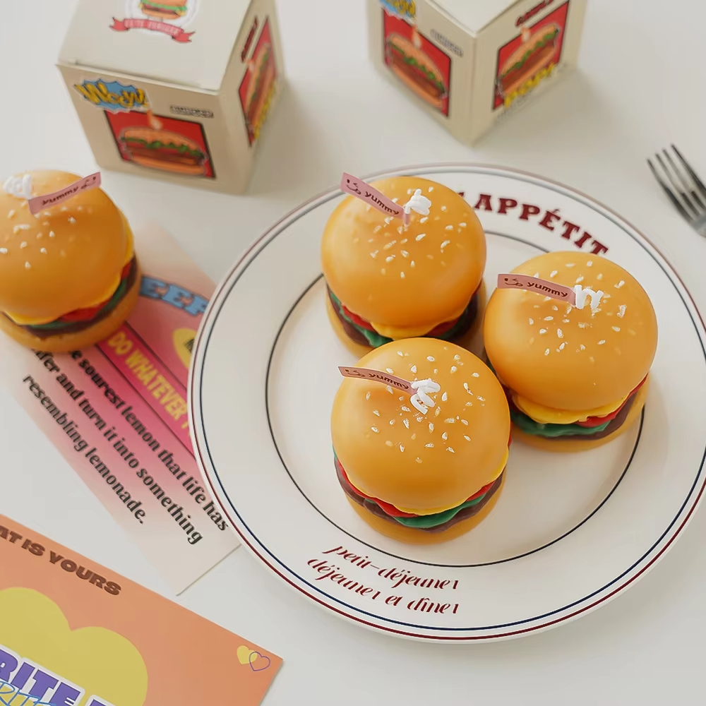 Hamburger Home Decorative Aromatic Candles DIY Soy Wax Scented Candle for Birthday Wedding Cafe Home Party Decoration Gifts