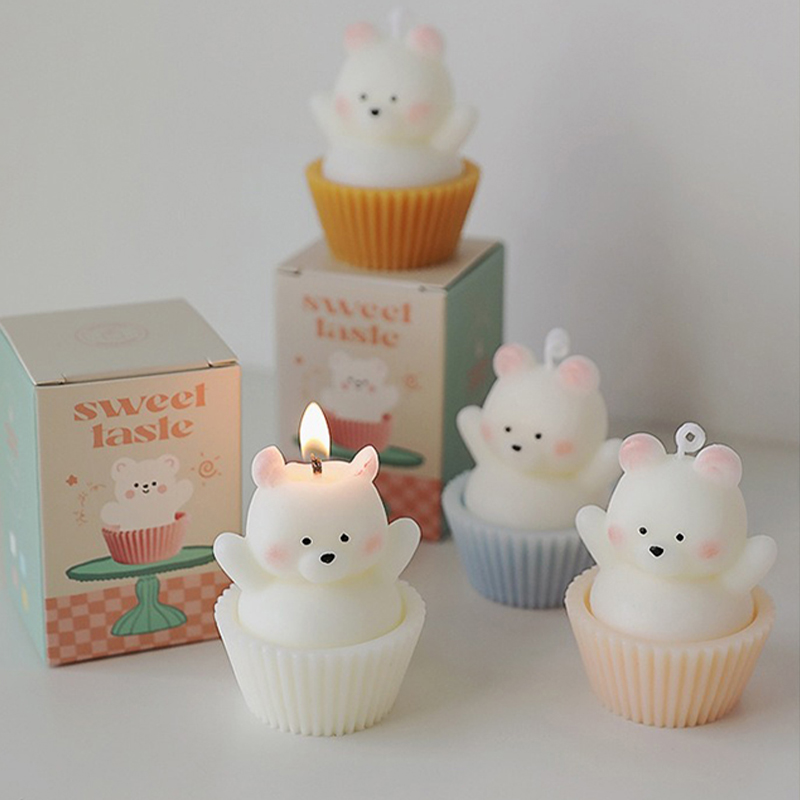 AIKUN Creative DIY Gifts Cute Handmade Candle Cupcake Birthday Decorative 3d Animal Bear Cake Scented Soy Wax Candles