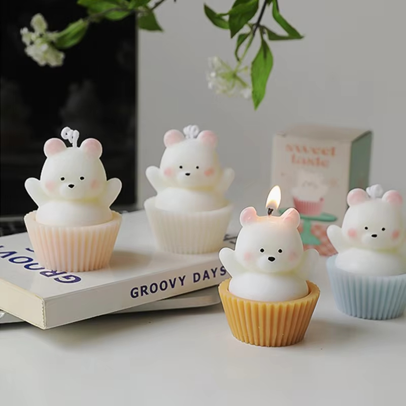 AIKUN Creative DIY Gifts Cute Handmade Candle Cupcake Birthday Decorative 3d Animal Bear Cake Scented Soy Wax Candles