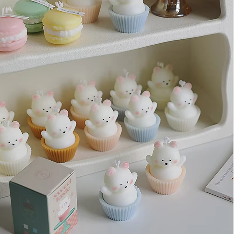 AIKUN Creative DIY Gifts Cute Handmade Candle Cupcake Birthday Decorative 3d Animal Bear Cake Scented Soy Wax Candles