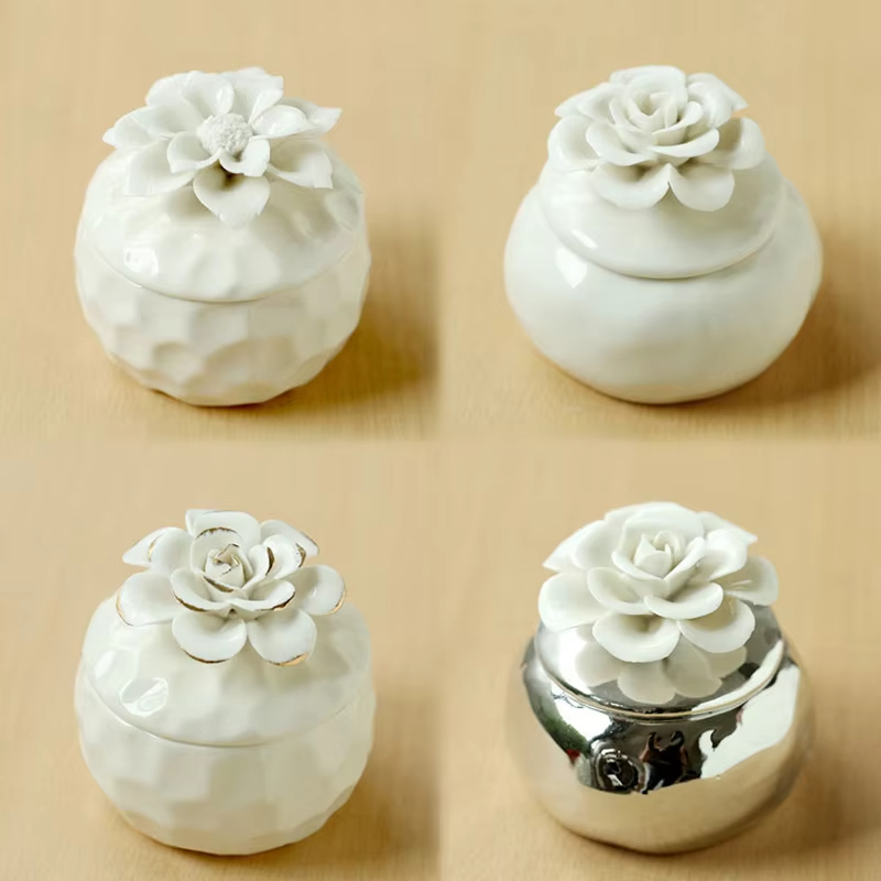 European Style Ins Hand-Painted Gold Flower Ceramic Fragrance Jar Decoration Luxury Soy Cherry Blossom Aroma Scented Candles