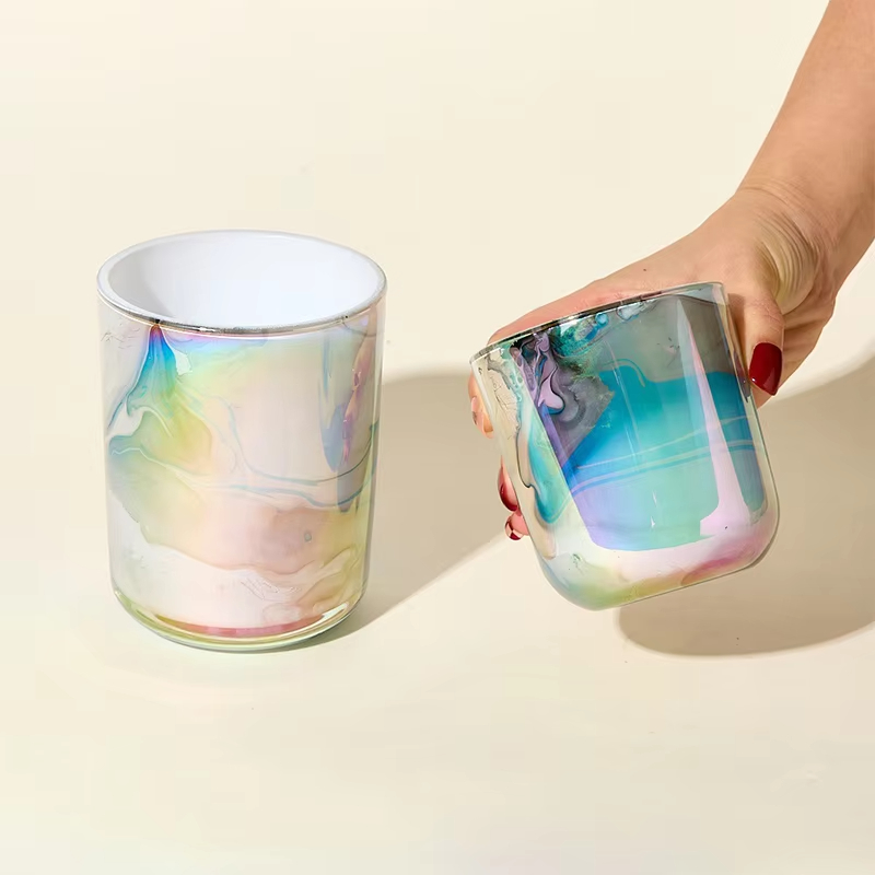 AIKUN Luxury Modern Artistic Conception Landscape Color Electroplated Glass Candle Cup Soybean Wax Scented Candle Container