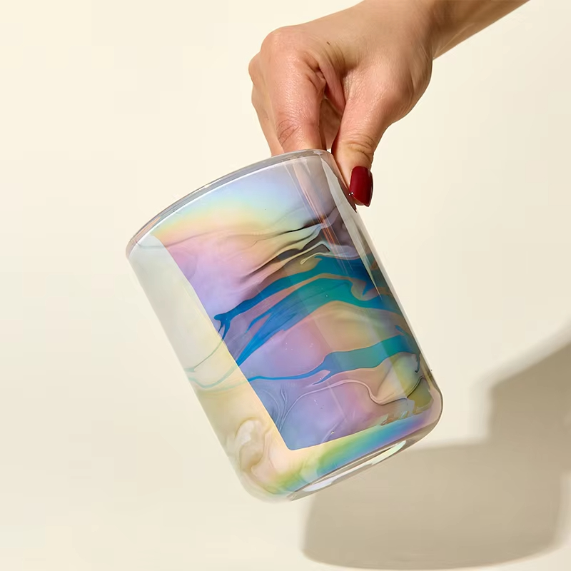 AIKUN Luxury Modern Artistic Conception Landscape Color Electroplated Glass Candle Cup Soybean Wax Scented Candle Container