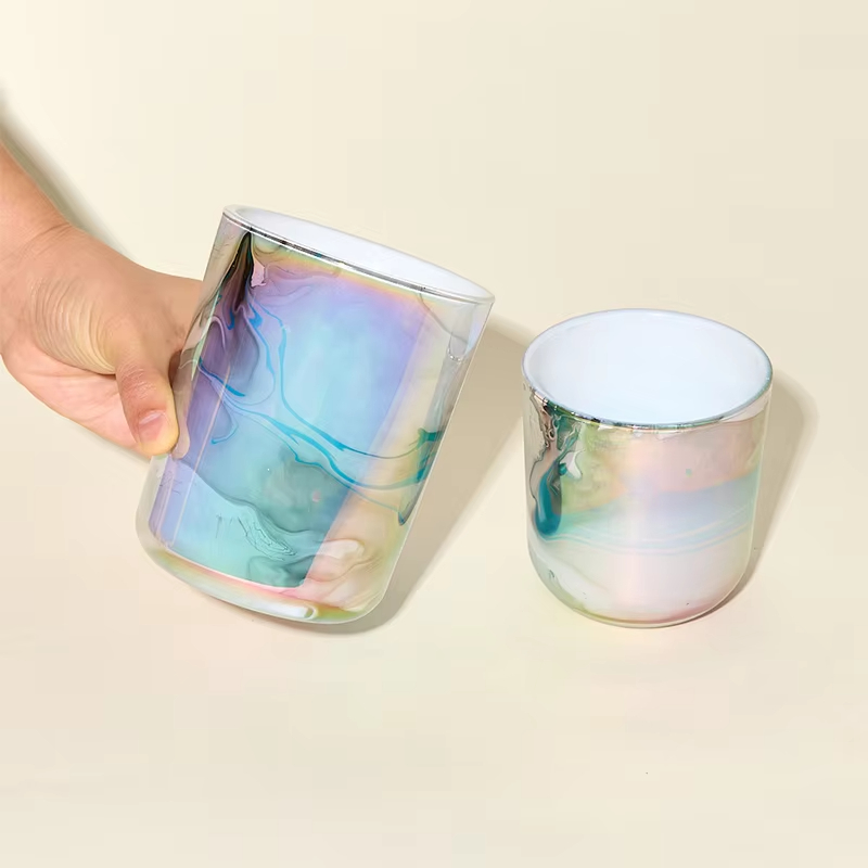 AIKUN Luxury Modern Artistic Conception Landscape Color Electroplated Glass Candle Cup Soybean Wax Scented Candle Container
