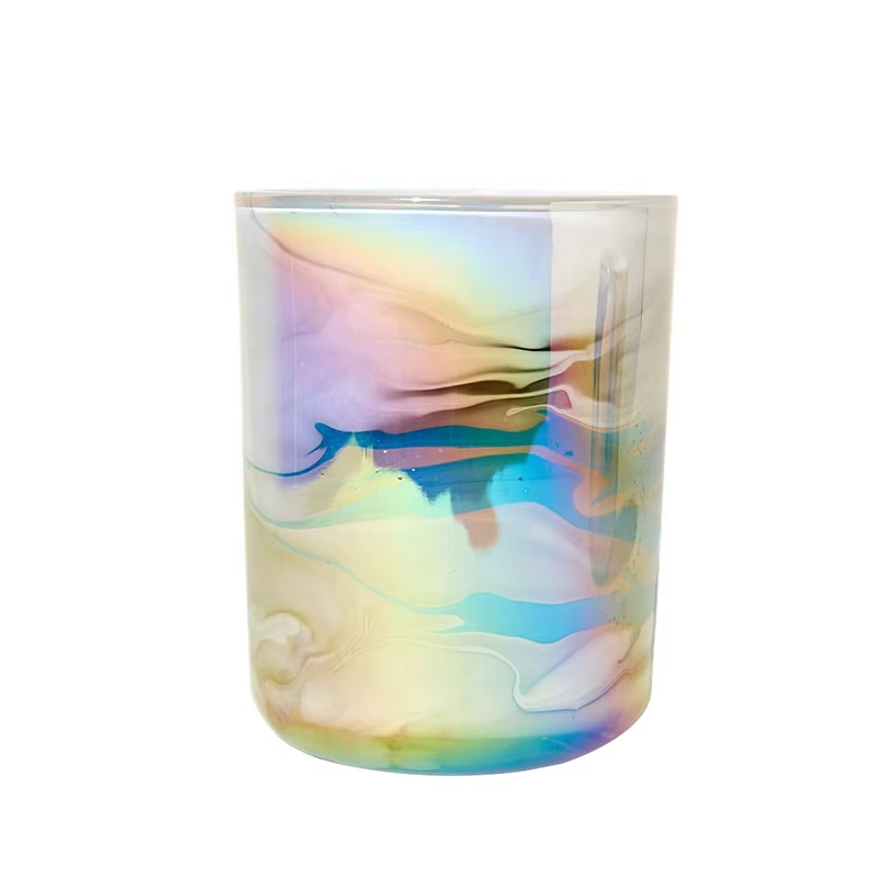 AIKUN Luxury Modern Artistic Conception Landscape Color Electroplated Glass Candle Cup Soybean Wax Scented Candle Container