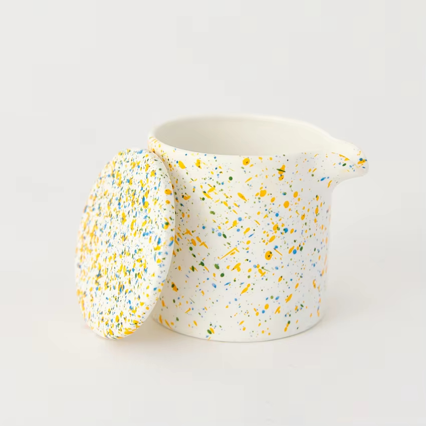 AIKUN Designer 200ml Colorful Splash Clay Ceramic Candle Cup for Home Massage Candlestick Pressing Mouth Cup