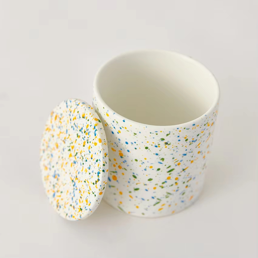 AIKUN Designer 200ml Colorful Splash Clay Ceramic Candle Cup for Home Massage Candlestick Pressing Mouth Cup