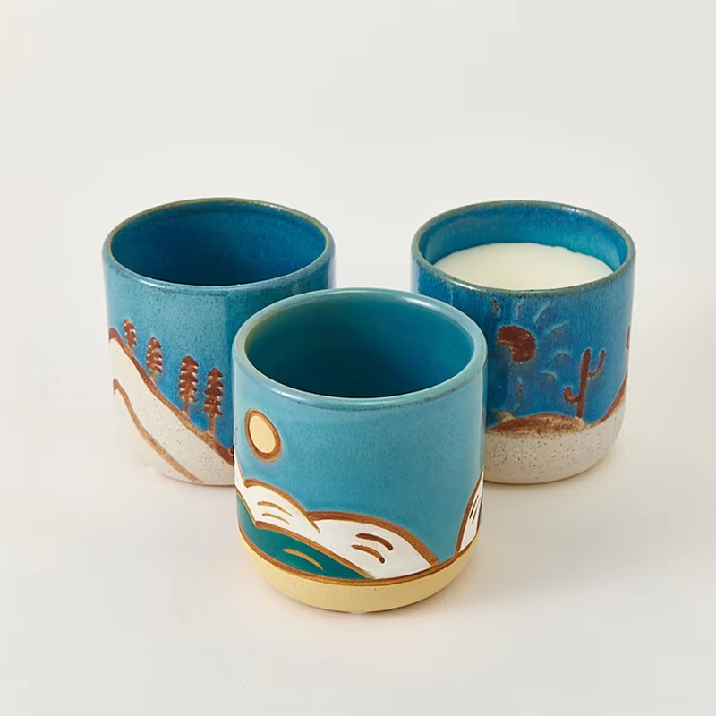 AIKUN Handmade Under Glaze Color Ceramic Candle Cup High Quality Aromatherapy Candle Cup Household Decoration Candle Holder