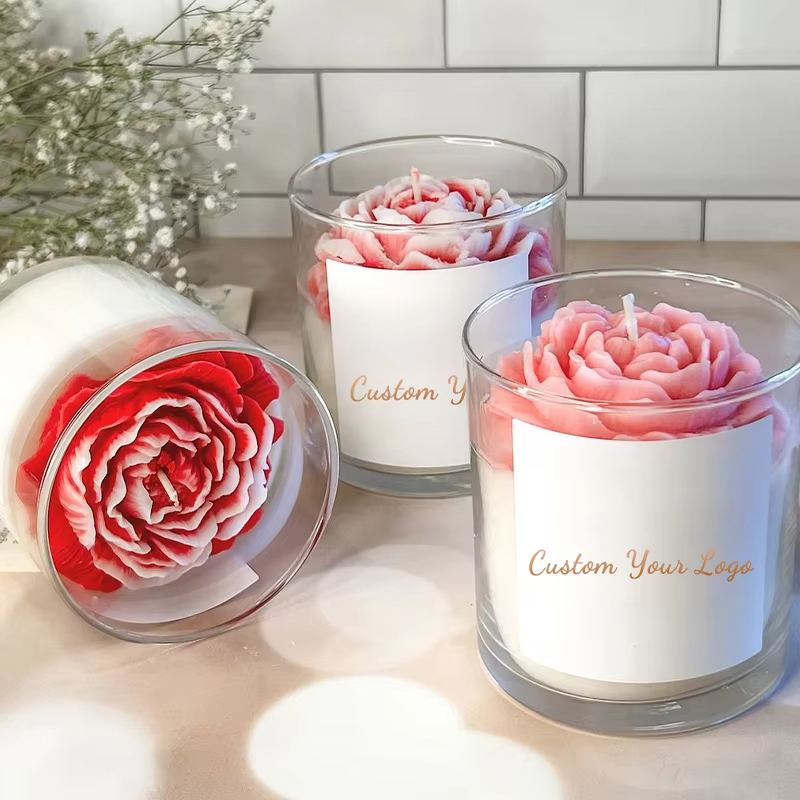 AIKUN Custom Luxury Private Label Custom Scent Fancy Red Rose Valentine\'s Day Gift Flameless Organic Soy Wax Scented Candle