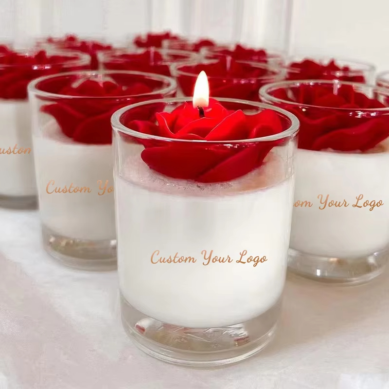 AIKUN Custom Luxury Private Label Custom Scent Fancy Red Rose Valentine\'s Day Gift Flameless Organic Soy Wax Scented Candle
