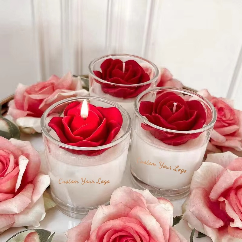 AIKUN Custom Luxury Private Label Custom Scent Fancy Red Rose Valentine\'s Day Gift Flameless Organic Soy Wax Scented Candle