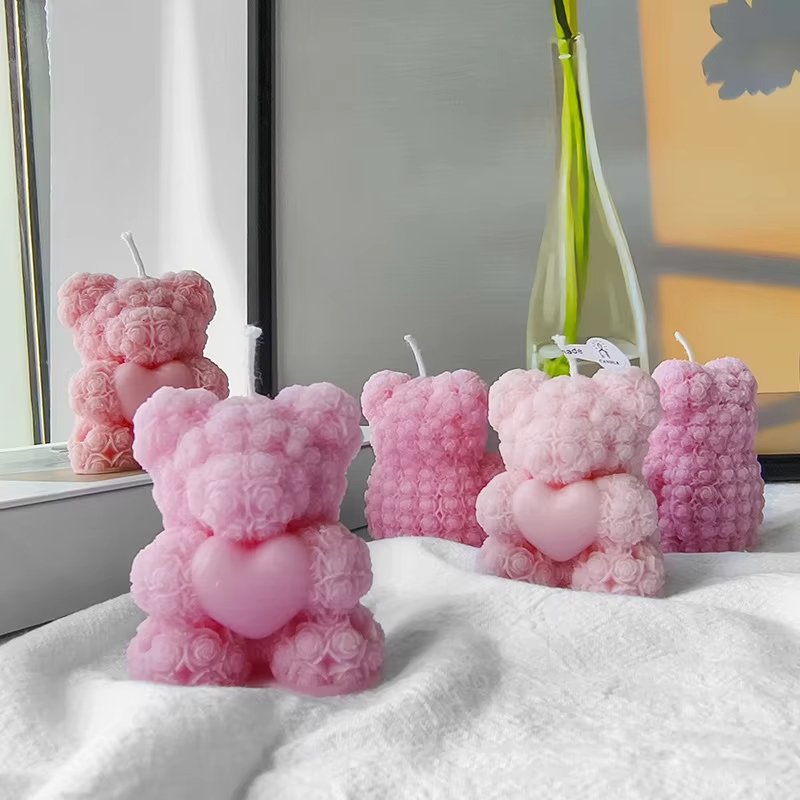 Custom Handmade Bear Rose Lovely Teddy Bear Candles for Valentine Gift