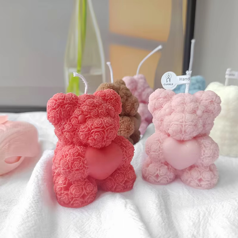 Custom Handmade Bear Rose Lovely Teddy Bear Candles for Valentine Gift
