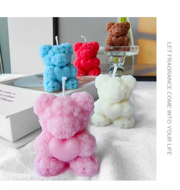 Custom Handmade Bear Rose Lovely Teddy Bear Candles for Valentine Gift