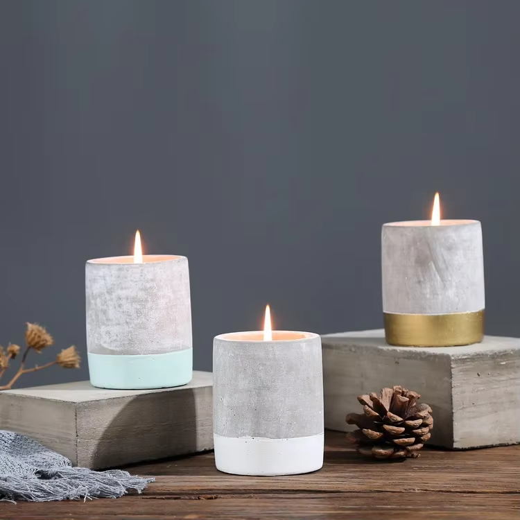 Customize Cement Cylinder Jar Fragrance Candle Scented Soy Wax Concrete Candle for Home Decoration