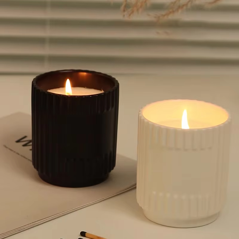 Luxury Home Decoration Handmade Cylinder Matte White Private Label Ceramic Aromatherapy Natural Soy Wax Scented Candle
