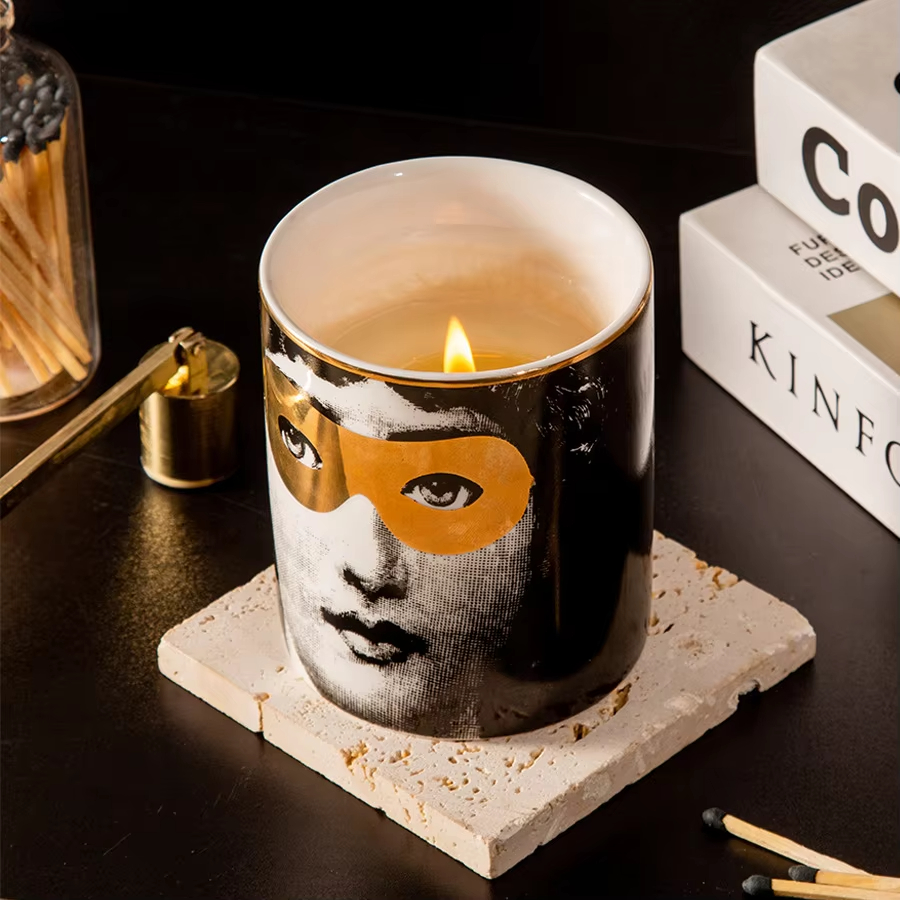 Creative Custom Scents Ceramic Jar Scented Candle Aromatherapy Candle Soy Wax with Face Pattern