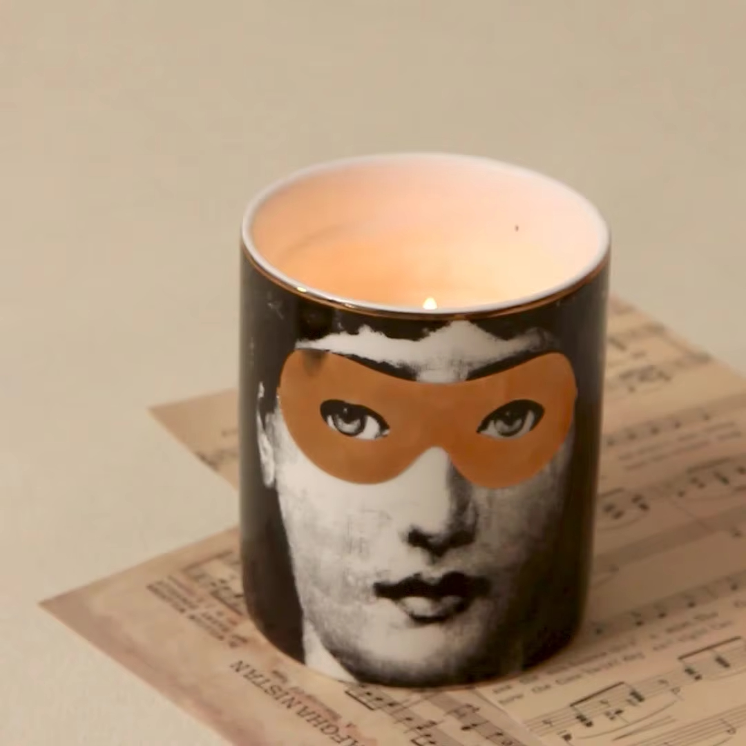 Creative Custom Scents Ceramic Jar Scented Candle Aromatherapy Candle Soy Wax with Face Pattern