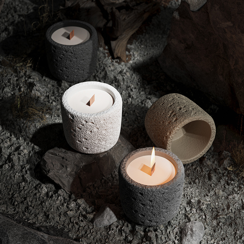 AIKUN Custom Artistic Matte Candle Vessels Embossed Cement Aroma Aromatherapy Candle Colorful Concrete Jar Scented Candle
