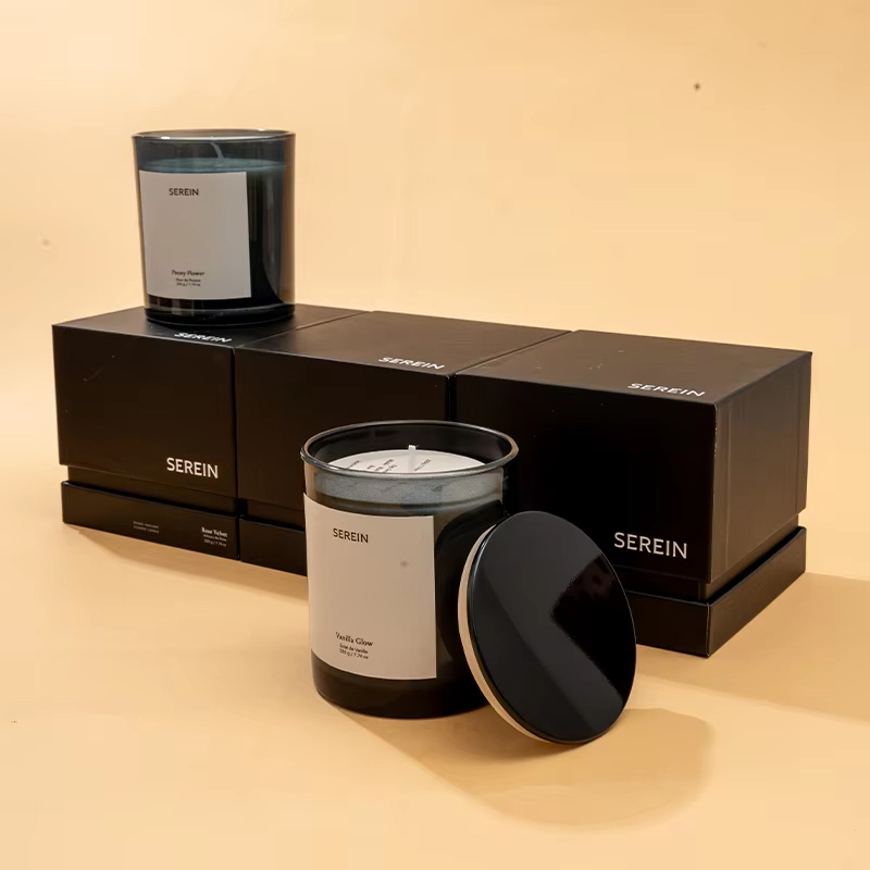 AIKUN Luxury Premium Black Glass Jar Custom Fragrance Scented Aromatherapy Candles Eco-Friendly Packaging Gift Box