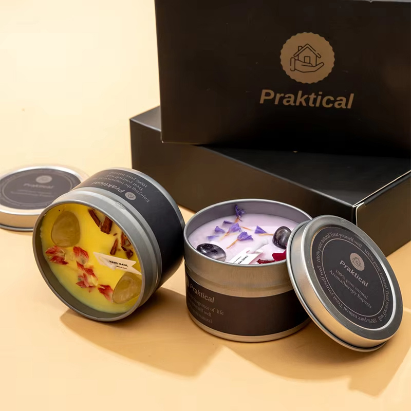 AIKUN Customizable Crystal Stones Fresh Petals Eco-Friendly Fragrance Tin Aroma Candle Gift Box for Home Decor
