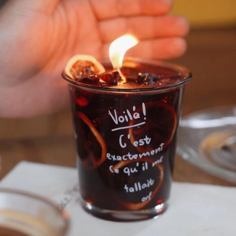 Interior Decoration Iced Black Lemon Tea Aromatherapy Candles Table Round Bottom Glass Reusable Manufacturer Gel Scented Candles