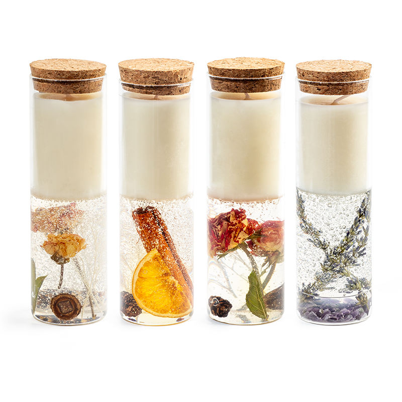 Luxury Custom Round Glass Double Layer Jelly Gel Wax Candle Dried Flower Cork Lid Dried Flower Scented Jelly Jar Glass Candles