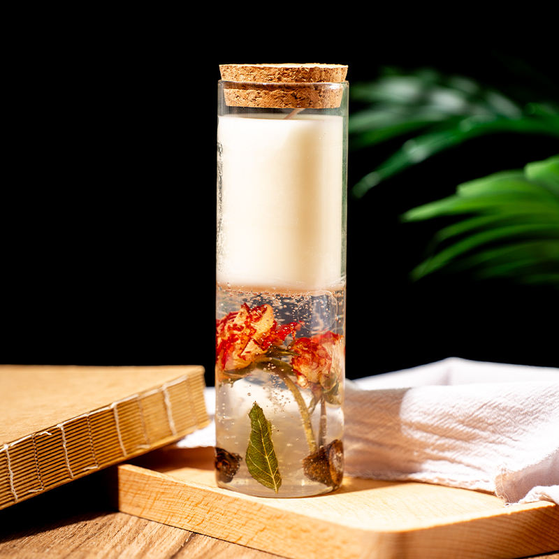 Luxury Custom Round Glass Double Layer Jelly Gel Wax Candle Dried Flower Cork Lid Dried Flower Scented Jelly Jar Glass Candles