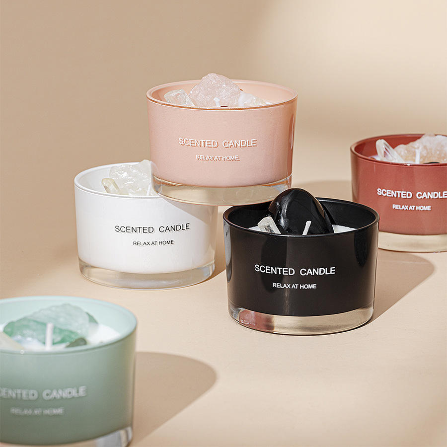 Custom Logo Healing Crystal Stone Aromatherapy Candle Fragrance Kerze Home Decoration Bougie Soy Wax Scented Candle/Candels