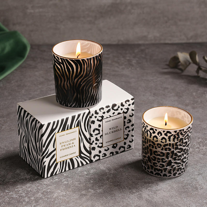 Luxury tiger Leopard Print Glass Jar Candleessential Oil Scented Candles with Candle Jars