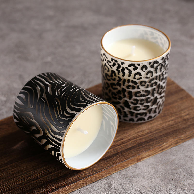 Luxury tiger Leopard Print Glass Jar Candleessential Oil Scented Candles with Candle Jars