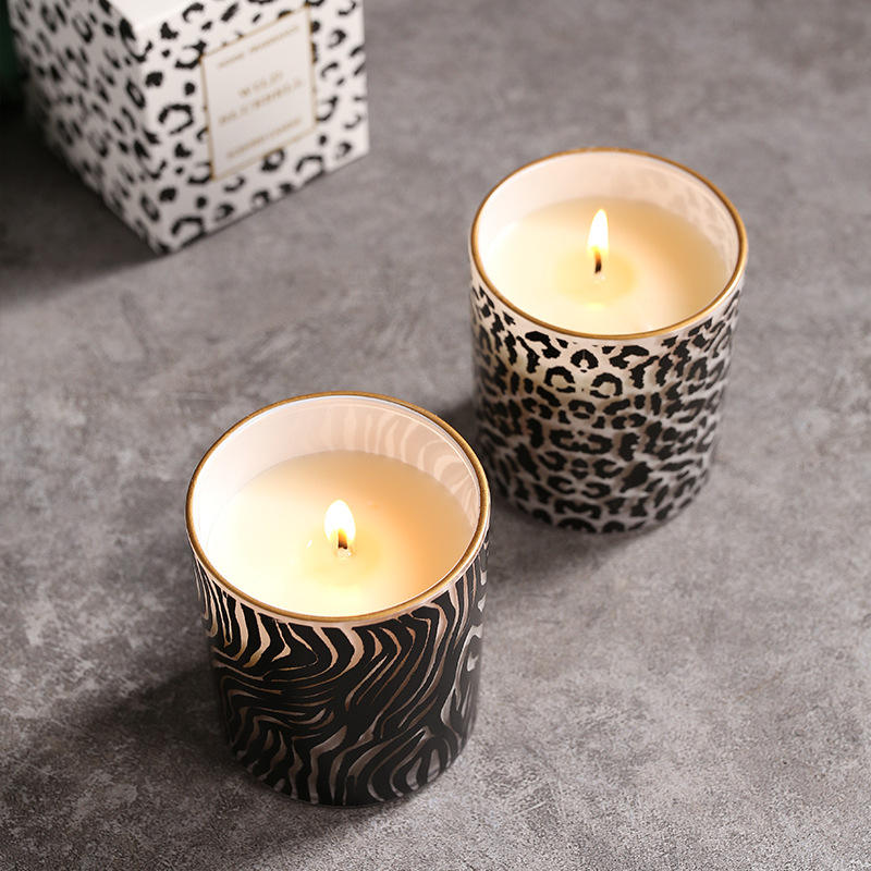 Luxury tiger Leopard Print Glass Jar Candleessential Oil Scented Candles with Candle Jars