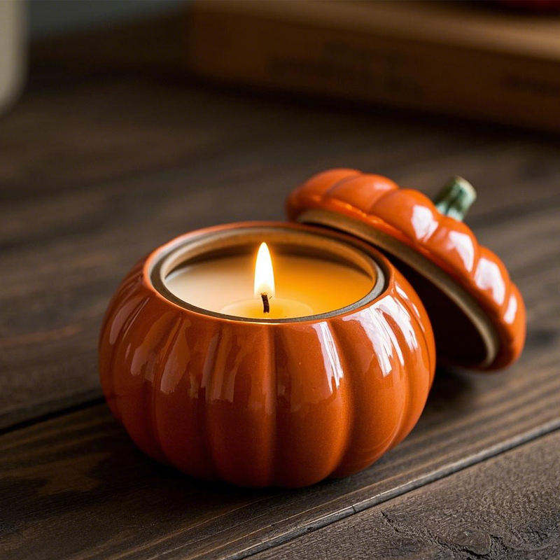 Aikun Ceramic Porcelain Wholesale Nordic Small Poettery Candle Jars Bulk Pumpkin Scented Big Embossed Candle Jar With Lid