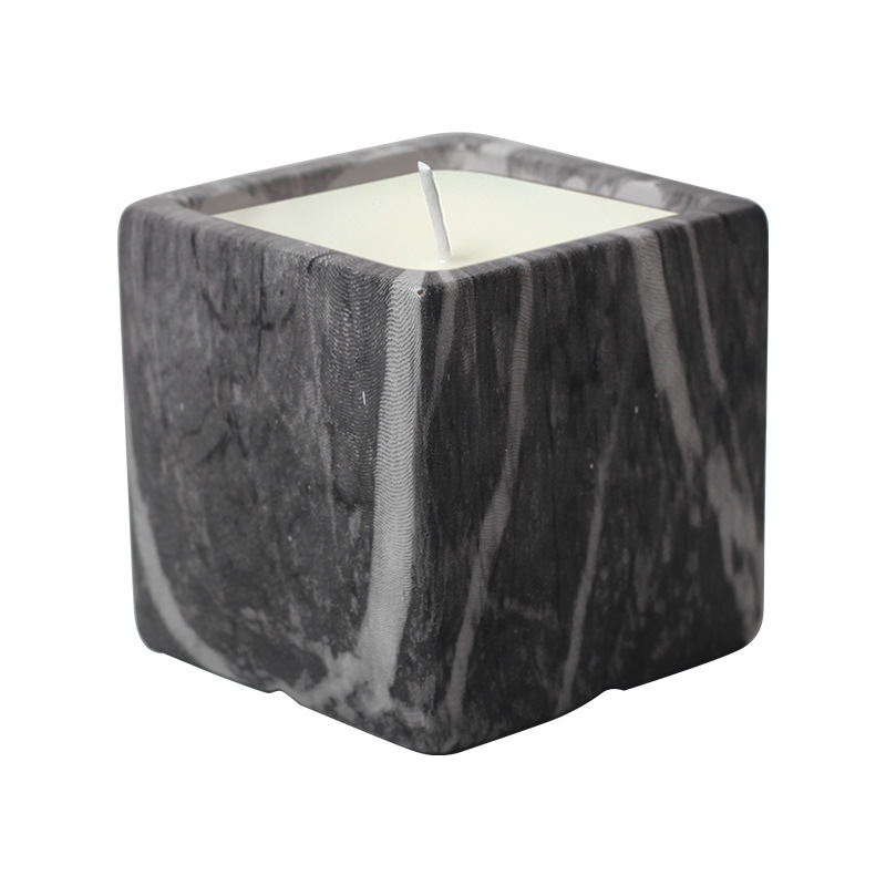 AIKUN Custom Luxury Cement Wood Marble Vessel Candle Jars Ceramic Square Scented Fragrance Soy Wax Candle for Home Decoratio