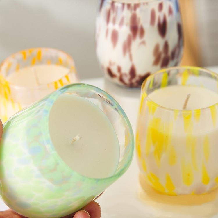 AIKUN 300ml Leopard Print Egg Shaped Hand Blown Glass Candle Cup Scented Candle Jar for Home Decor for Valentine\'s Day