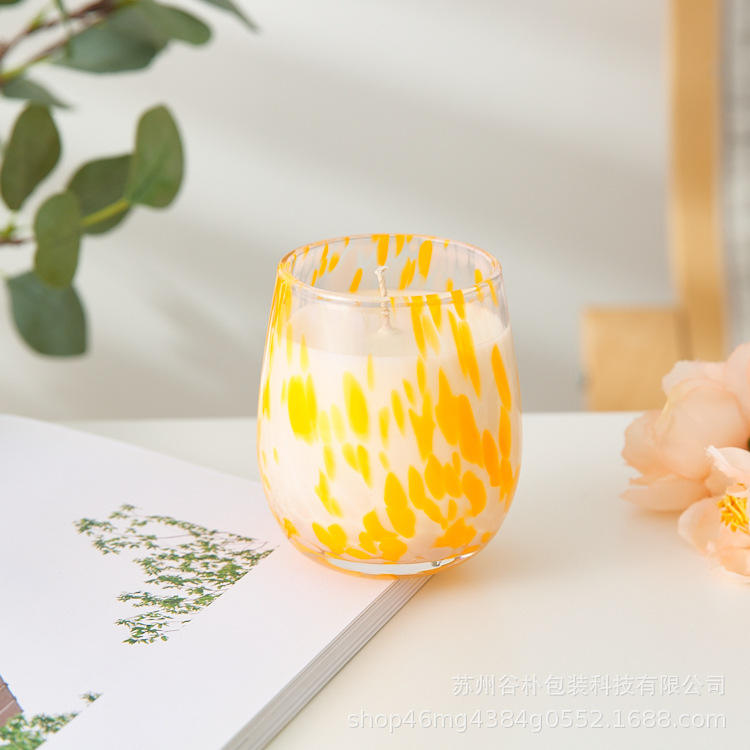 AIKUN 300ml Leopard Print Egg Shaped Hand Blown Glass Candle Cup Scented Candle Jar for Home Decor for Valentine\'s Day