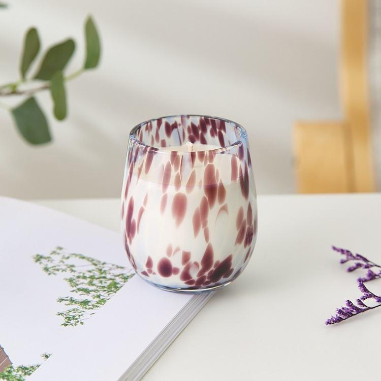 AIKUN 300ml Leopard Print Egg Shaped Hand Blown Glass Candle Cup Scented Candle Jar for Home Decor for Valentine\'s Day