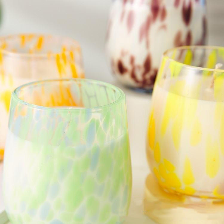 AIKUN 300ml Leopard Print Egg Shaped Hand Blown Glass Candle Cup Scented Candle Jar for Home Decor for Valentine\'s Day