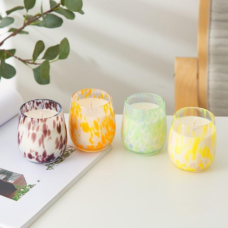 AIKUN 300ml Leopard Print Egg Shaped Hand Blown Glass Candle Cup Scented Candle Jar for Home Decor for Valentine\'s Day