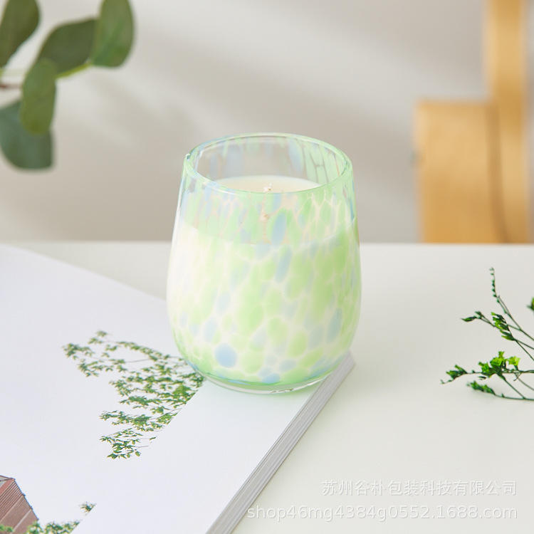 AIKUN 300ml Leopard Print Egg Shaped Hand Blown Glass Candle Cup Scented Candle Jar for Home Decor for Valentine\'s Day