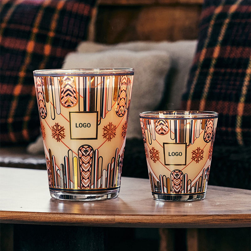 New Design Large Capacity Glass Jar Scented Candle Custom Exquisite Pattern Organic Soy Wax Candle With Gift Packing Box