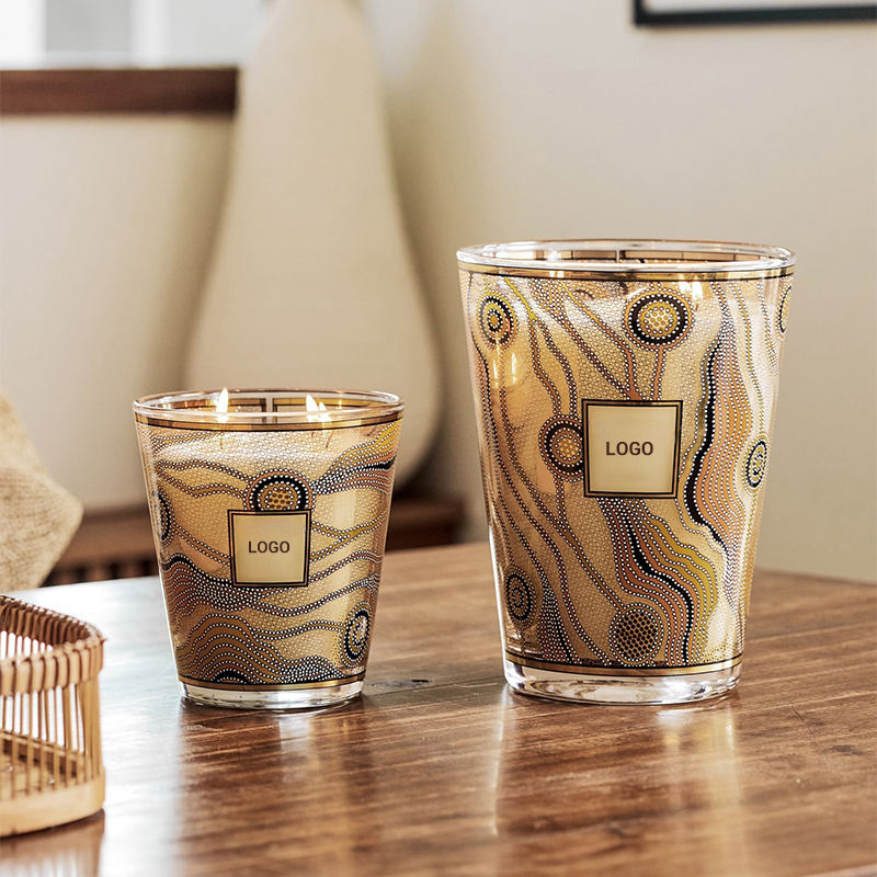 New Design Large Capacity Glass Jar Scented Candle Custom Exquisite Pattern Organic Soy Wax Candle With Gift Packing Box