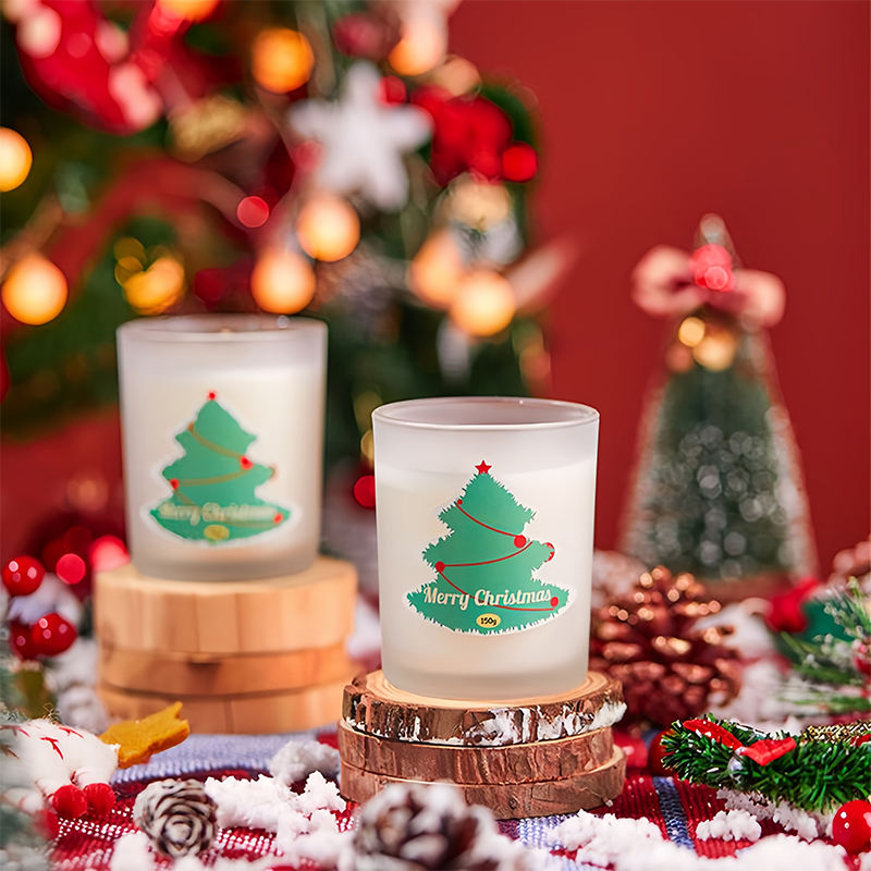 Luxury Christmas Glass Candle Jars Handmade Soy Wax Aromatherapy Candle with Red Flower Decoration for Home Decor