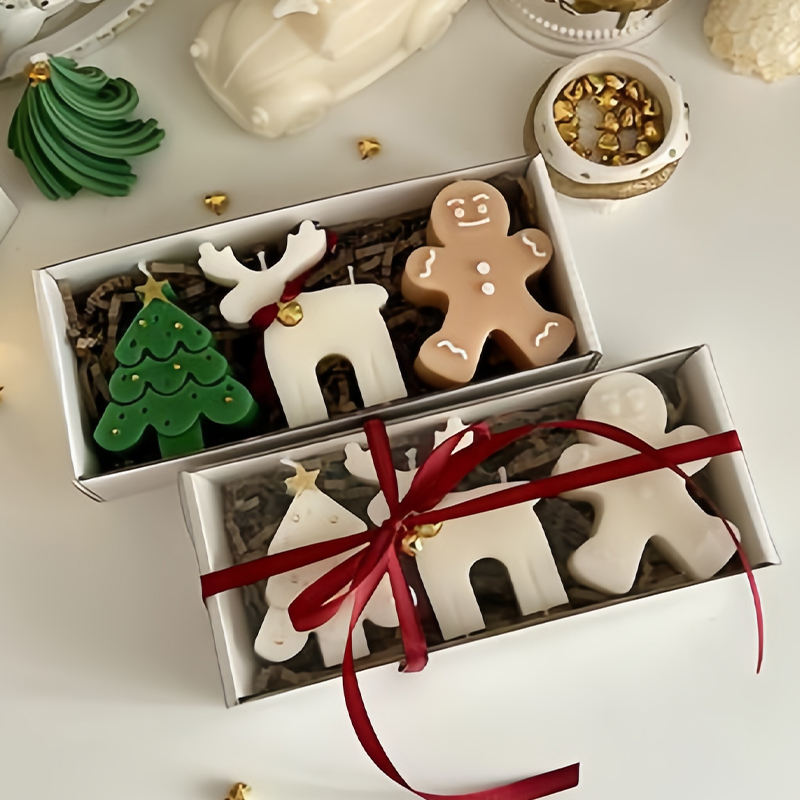 Customizable Christmas Candle Gift Set Soy Wax Snowflake Shaped Festive Holiday Decor with pink Butterfly Knot