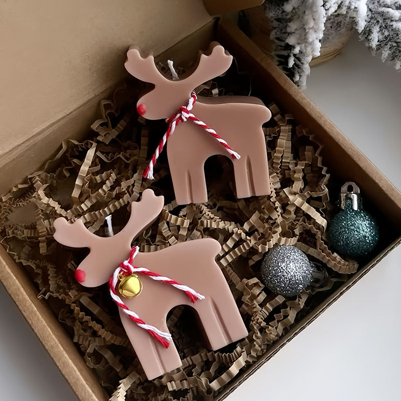 Customizable Christmas Candle Gift Set Soy Wax Snowflake Shaped Festive Holiday Decor with pink Butterfly Knot