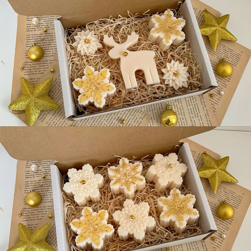 Exquisite Deer Snowflake Shape Christmas Candle Gift Set Soy Wax Holiday Decor Handmade Candle