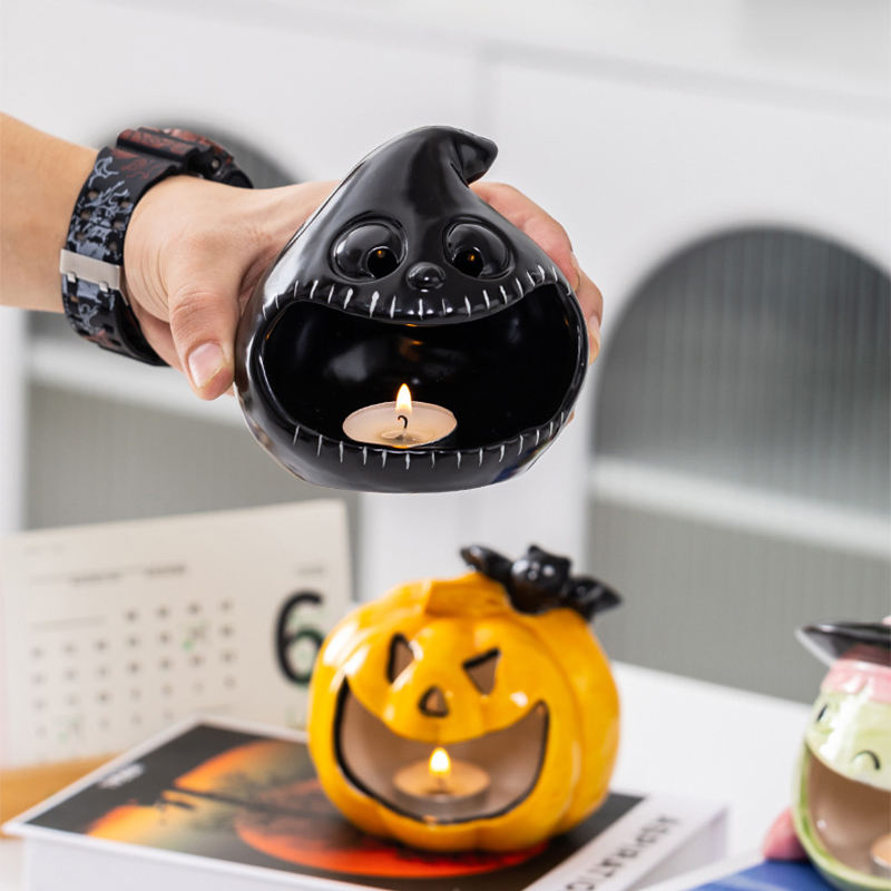 Mini Tealight Holders Bulk for Halloween Party Decor Table Centerpiece Spooky Ghost Pumpkin Ceramic Candle Holder