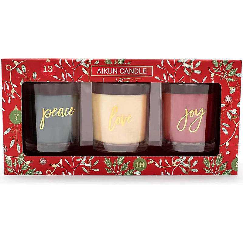 AIKUN Customized Fragrance Aroma Christmas 3 in 1 Gift Box Wholesale Luxury Collection Cup Glass Scented Candles Gift